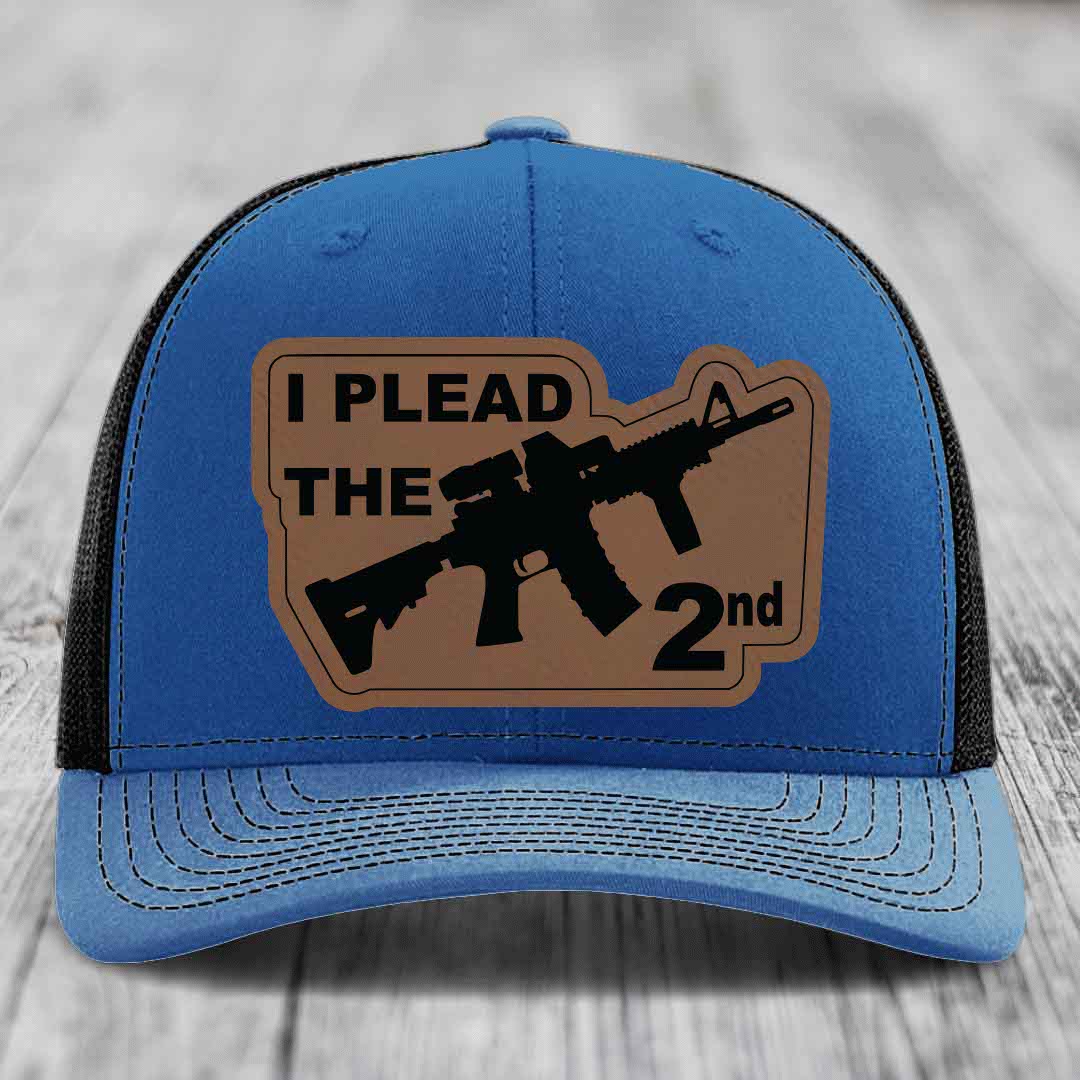 I Plead the 2nd - Leather Patch Hat - Dark Brown to Black Patch - Richardson 112 Snapback Trucker Hat