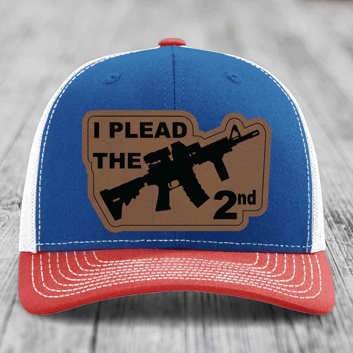 I Plead the 2nd - Leather Patch Hat - Dark Brown to Black Patch - Richardson 112 Snapback Trucker Hat