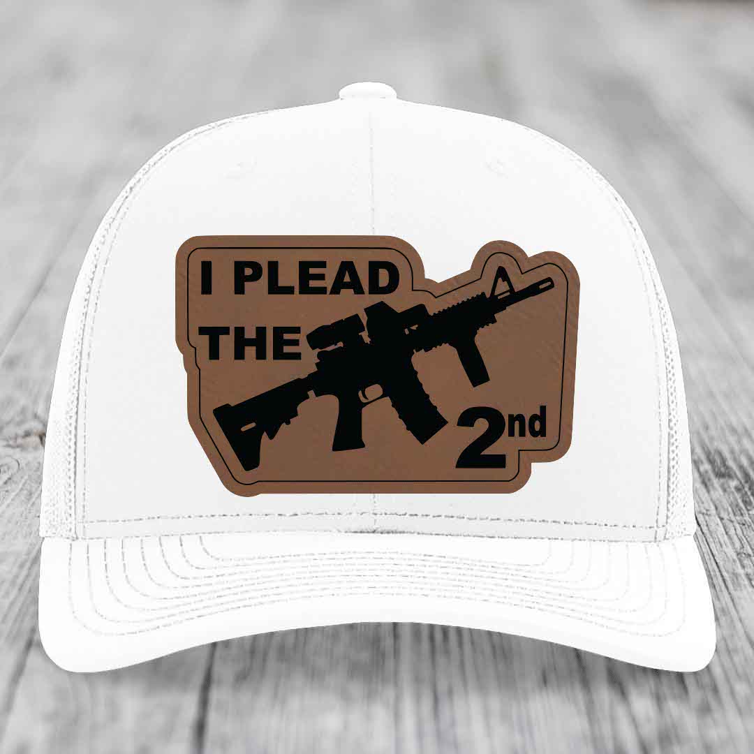 I Plead the 2nd - Leather Patch Hat - Dark Brown to Black Patch - Richardson 112 Snapback Trucker Hat