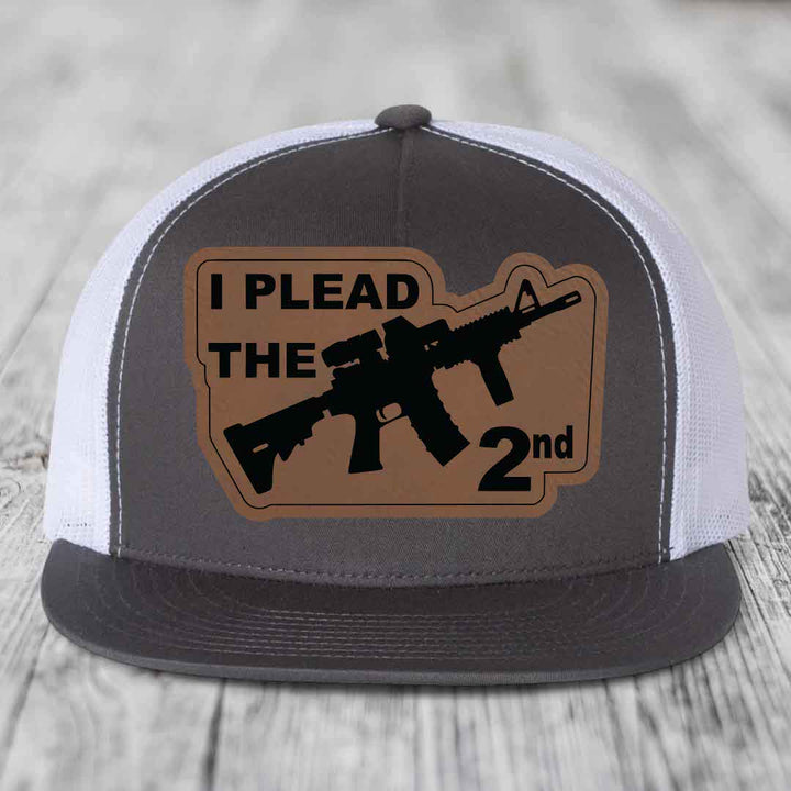 I Plead the 2nd - Leather Patch Hat - Dark Brown to Black Patch - Yupoong 6006 Snapback Flatbill Hat