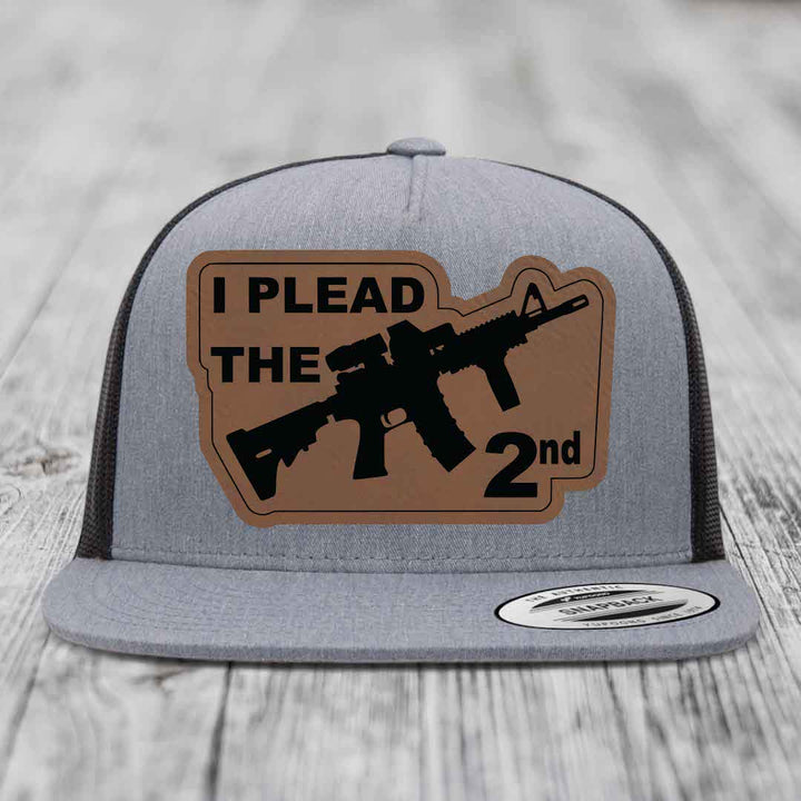 I Plead the 2nd - Leather Patch Hat - Dark Brown to Black Patch - Yupoong 6006 Snapback Flatbill Hat