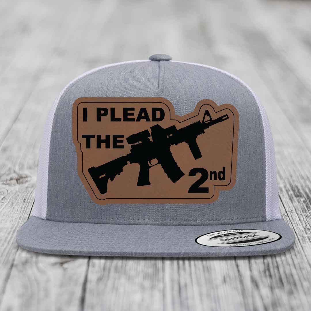 I Plead the 2nd - Leather Patch Hat - Dark Brown to Black Patch - Yupoong 6006 Snapback Flatbill Hat