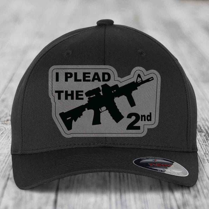 I Plead the 2nd - Leather Patch Hat - Grey to Black Patch - Flexfit 6277 Fitted Hat