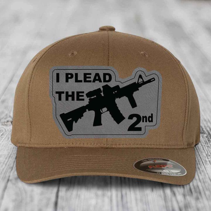 I Plead the 2nd - Leather Patch Hat - Grey to Black Patch - Flexfit 6277 Fitted Hat