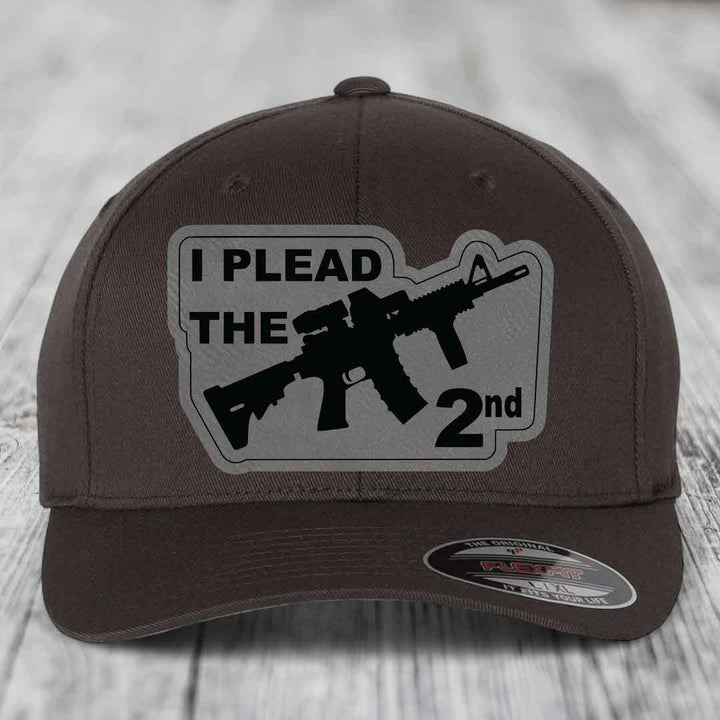 I Plead the 2nd - Leather Patch Hat - Grey to Black Patch - Flexfit 6277 Fitted Hat