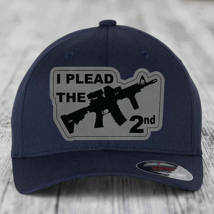 I Plead the 2nd - Leather Patch Hat - Grey to Black Patch - Flexfit 6277 Fitted Hat