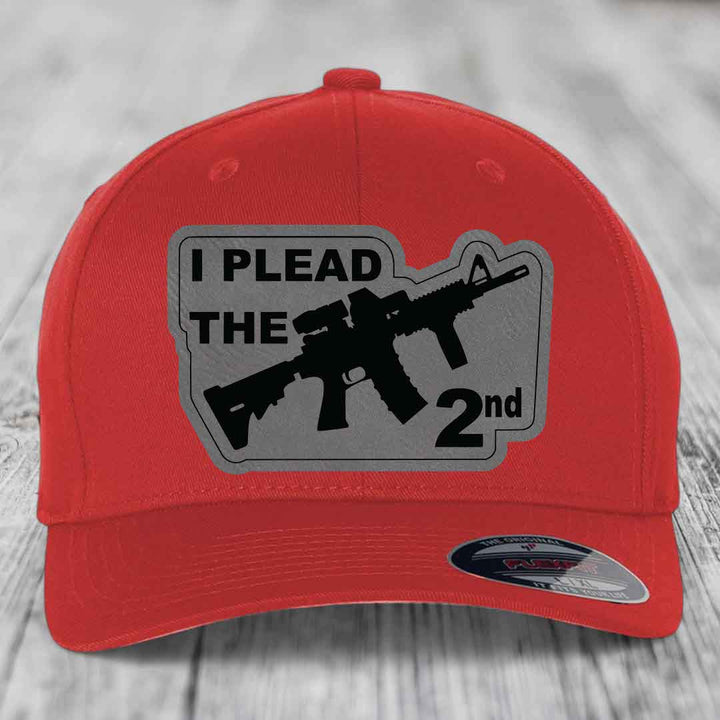 I Plead the 2nd - Leather Patch Hat - Grey to Black Patch - Flexfit 6277 Fitted Hat