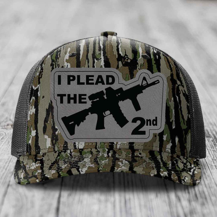 I Plead the 2nd - Leather Patch Hat - Grey to Black Patch - Richardson 112PFP Snapback Trucker Hat