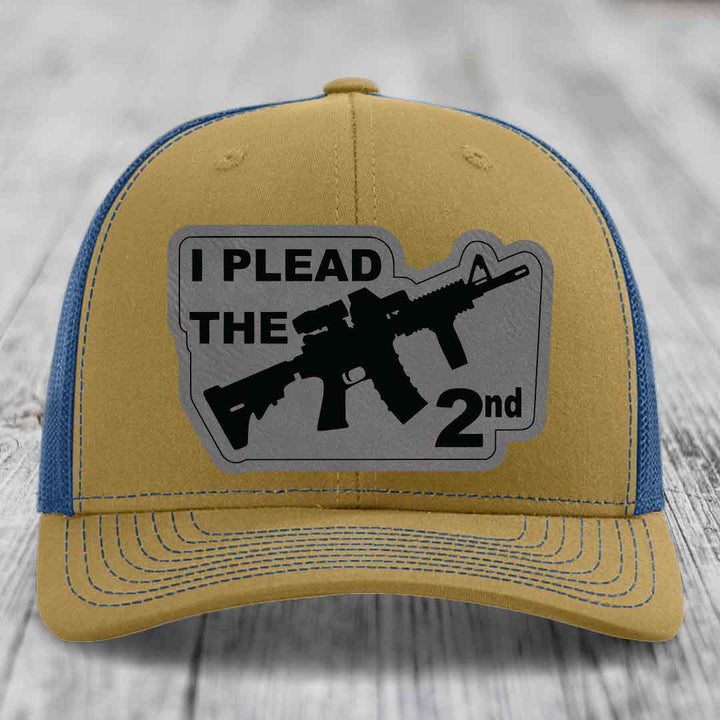 I Plead the 2nd - Leather Patch Hat - Grey to Black Patch - Richardson 112 Snapback Trucker Hat