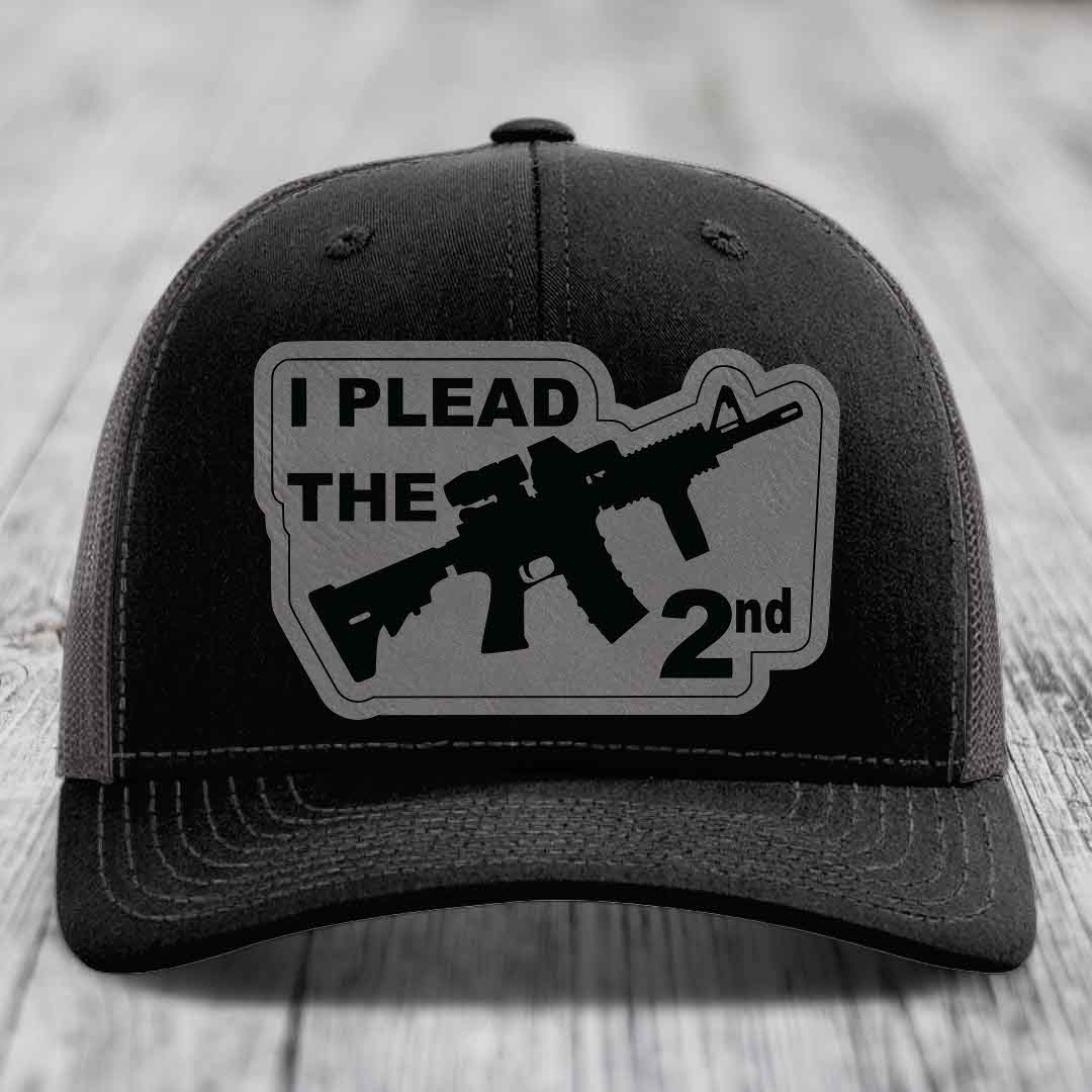 I Plead the 2nd - Leather Patch Hat - Grey to Black Patch - Richardson 112 Snapback Trucker Hat