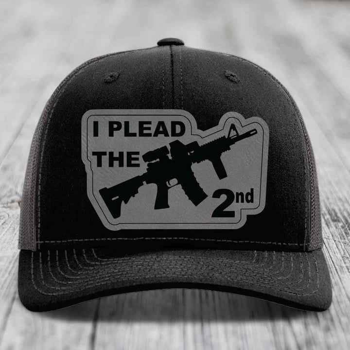 I Plead the 2nd - Leather Patch Hat - Grey to Black Patch - Richardson 112 Snapback Trucker Hat