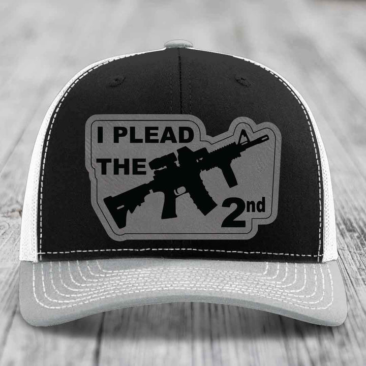 I Plead the 2nd - Leather Patch Hat - Grey to Black Patch - Richardson 112 Snapback Trucker Hat
