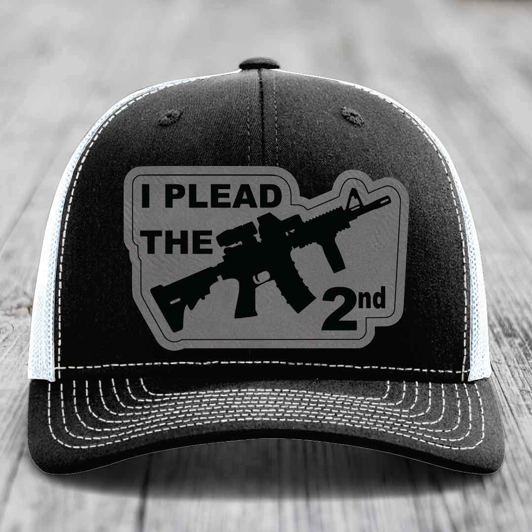 I Plead the 2nd - Leather Patch Hat - Grey to Black Patch - Richardson 112 Snapback Trucker Hat