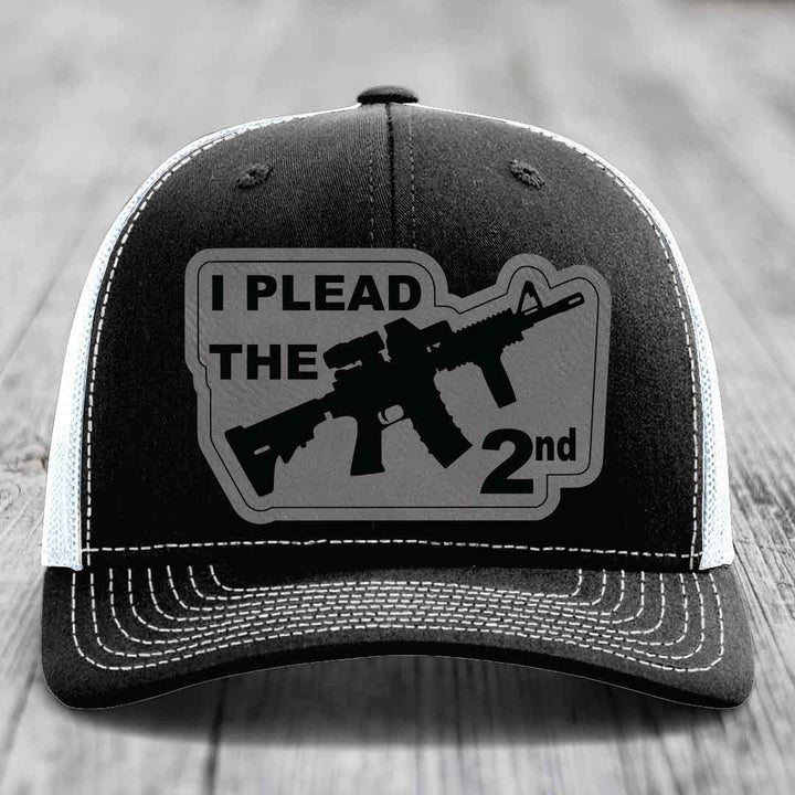 I Plead the 2nd - Leather Patch Hat - Grey to Black Patch - Richardson 112 Snapback Trucker Hat