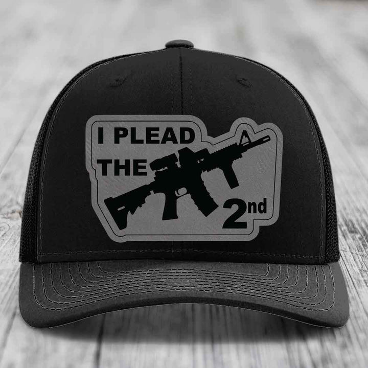 I Plead the 2nd - Leather Patch Hat - Grey to Black Patch - Richardson 112 Snapback Trucker Hat