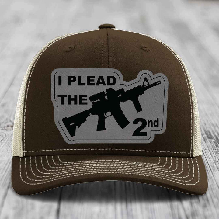 I Plead the 2nd - Leather Patch Hat - Grey to Black Patch - Richardson 112 Snapback Trucker Hat