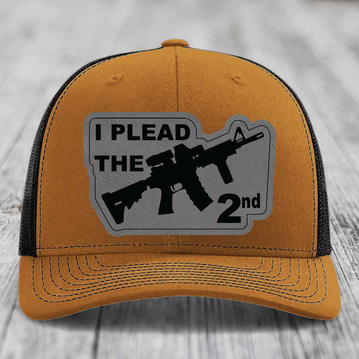 I Plead the 2nd - Leather Patch Hat - Grey to Black Patch - Richardson 112 Snapback Trucker Hat