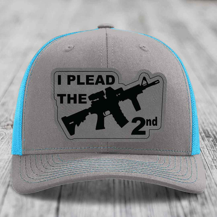 I Plead the 2nd - Leather Patch Hat - Grey to Black Patch - Richardson 112 Snapback Trucker Hat