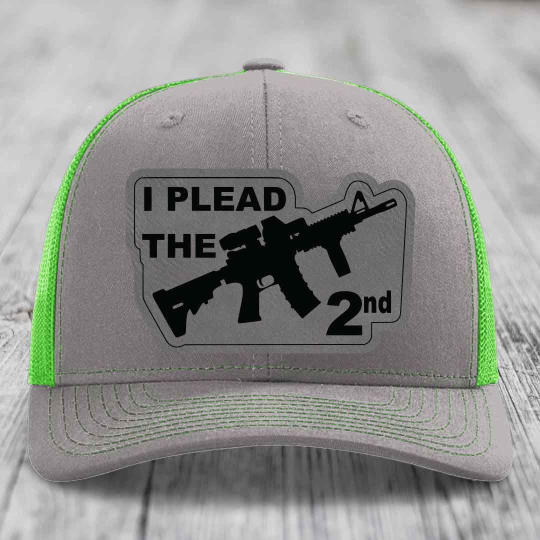 I Plead the 2nd - Leather Patch Hat - Grey to Black Patch - Richardson 112 Snapback Trucker Hat