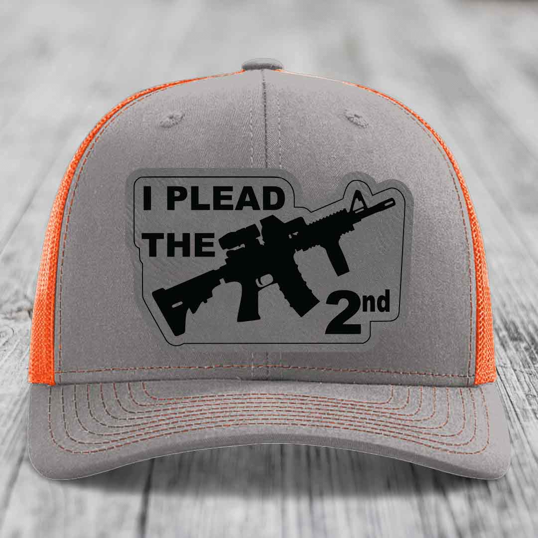 I Plead the 2nd - Leather Patch Hat - Grey to Black Patch - Richardson 112 Snapback Trucker Hat