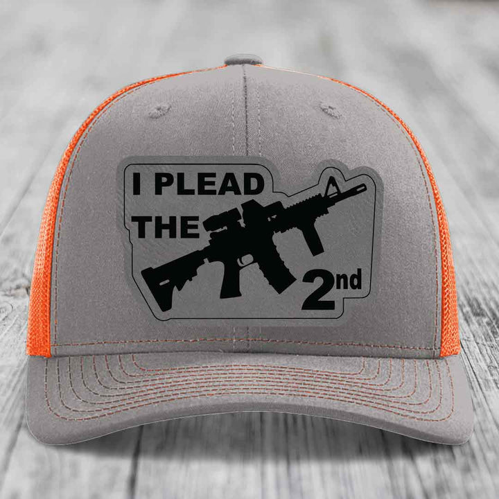I Plead the 2nd - Leather Patch Hat - Grey to Black Patch - Richardson 112 Snapback Trucker Hat