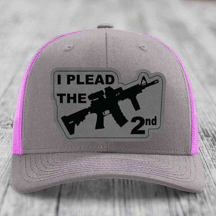 I Plead the 2nd - Leather Patch Hat - Grey to Black Patch - Richardson 112 Snapback Trucker Hat