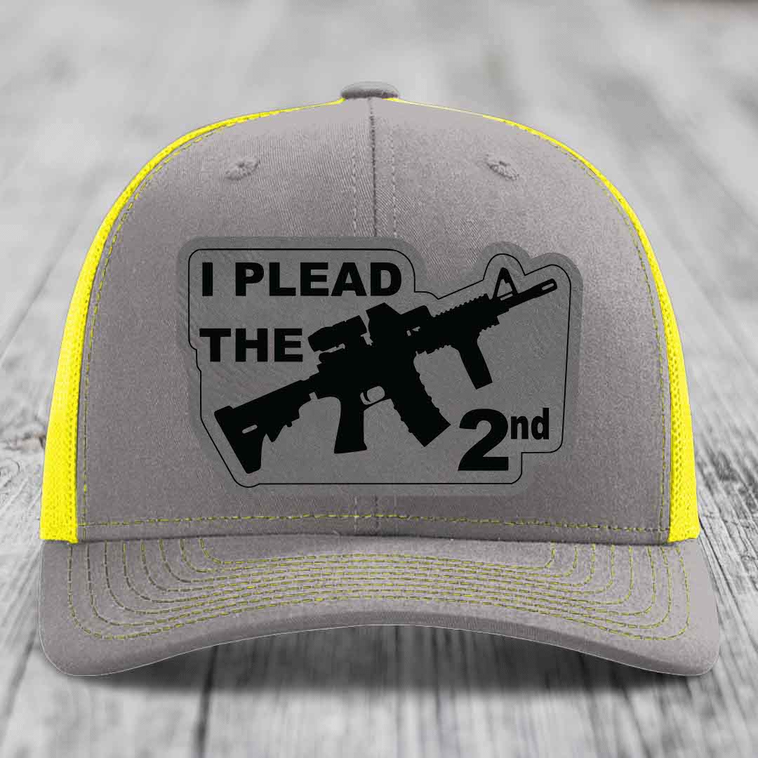 I Plead the 2nd - Leather Patch Hat - Grey to Black Patch - Richardson 112 Snapback Trucker Hat