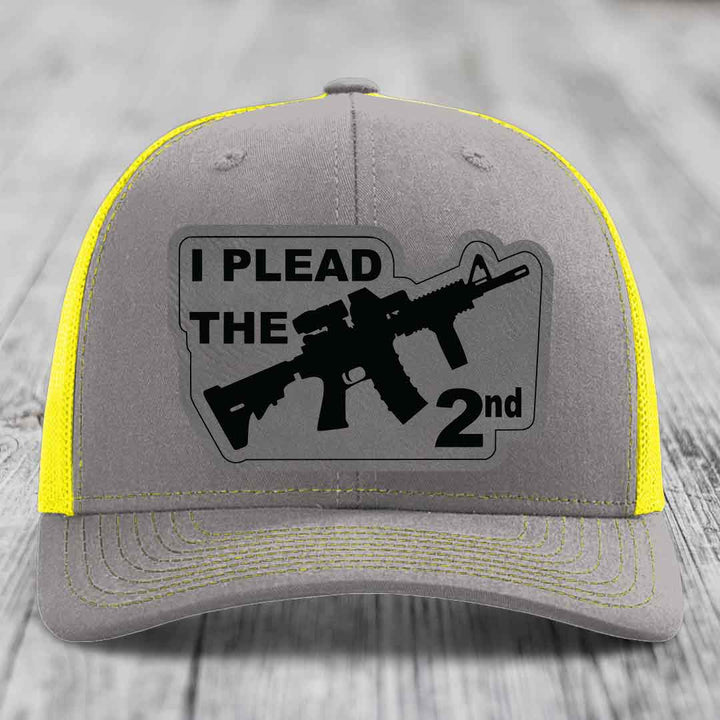 I Plead the 2nd - Leather Patch Hat - Grey to Black Patch - Richardson 112 Snapback Trucker Hat
