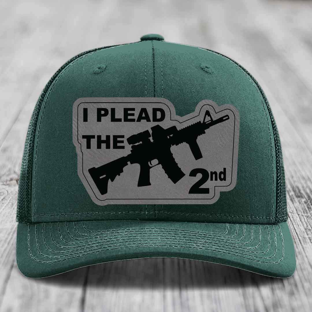 I Plead the 2nd - Leather Patch Hat - Grey to Black Patch - Richardson 112 Snapback Trucker Hat
