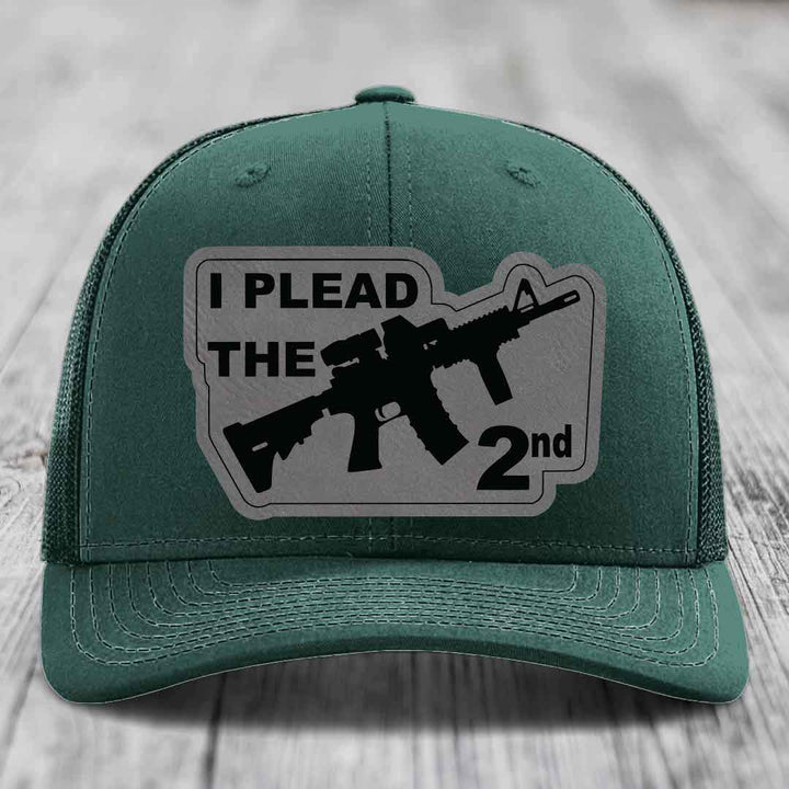I Plead the 2nd - Leather Patch Hat - Grey to Black Patch - Richardson 112 Snapback Trucker Hat