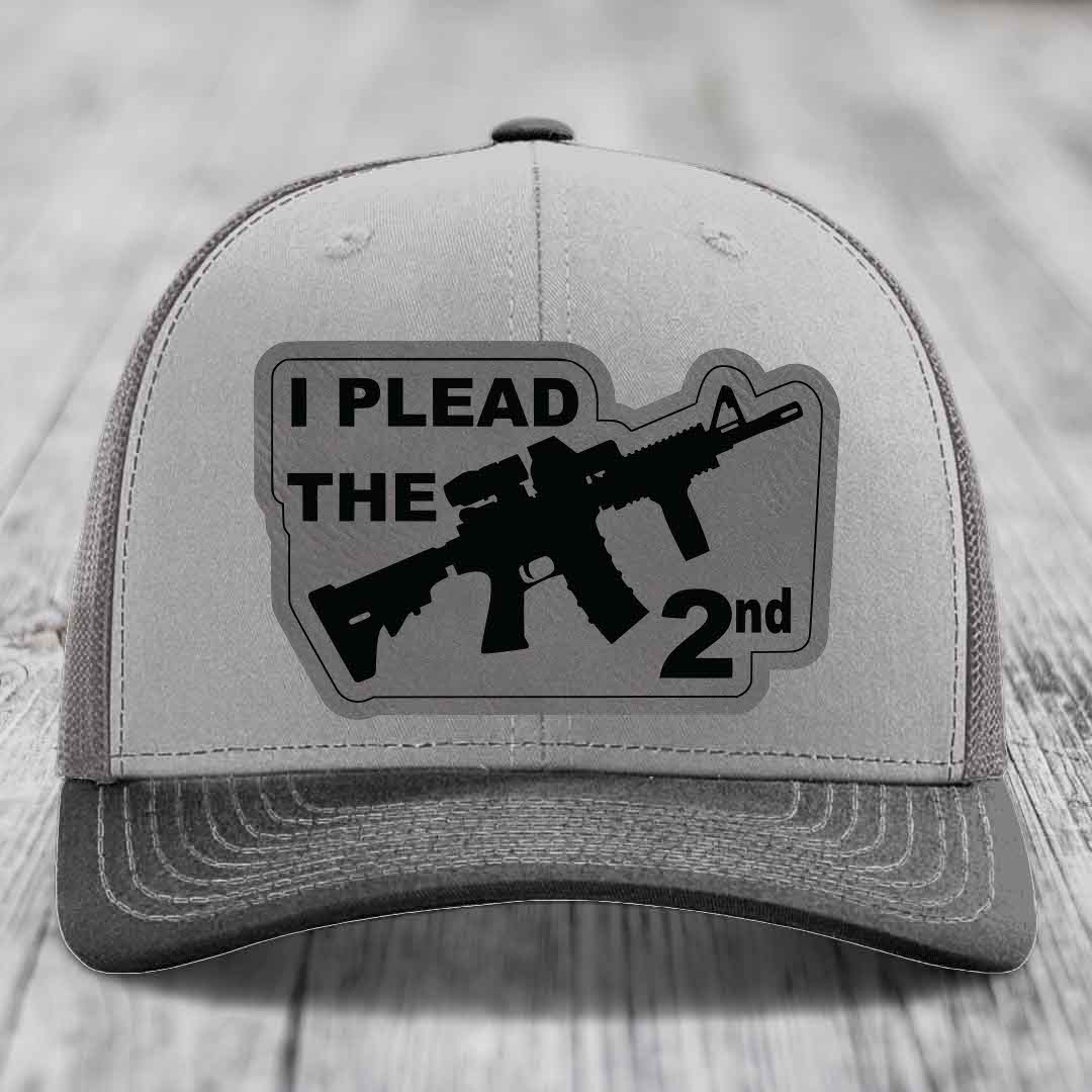 I Plead the 2nd - Leather Patch Hat - Grey to Black Patch - Richardson 112 Snapback Trucker Hat