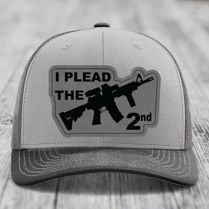 I Plead the 2nd - Leather Patch Hat - Grey to Black Patch - Richardson 112 Snapback Trucker Hat