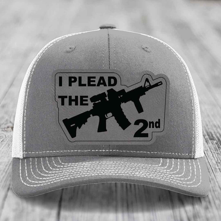 I Plead the 2nd - Leather Patch Hat - Grey to Black Patch - Richardson 112 Snapback Trucker Hat