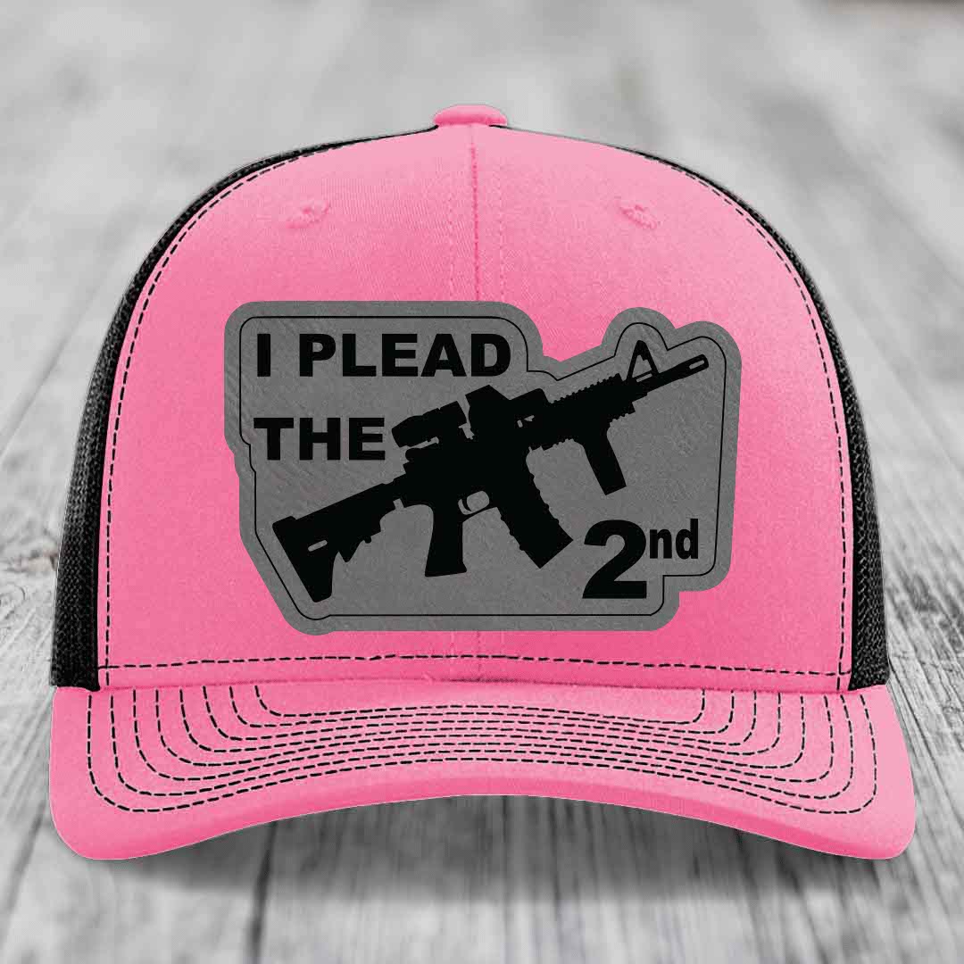 I Plead the 2nd - Leather Patch Hat - Grey to Black Patch - Richardson 112 Snapback Trucker Hat