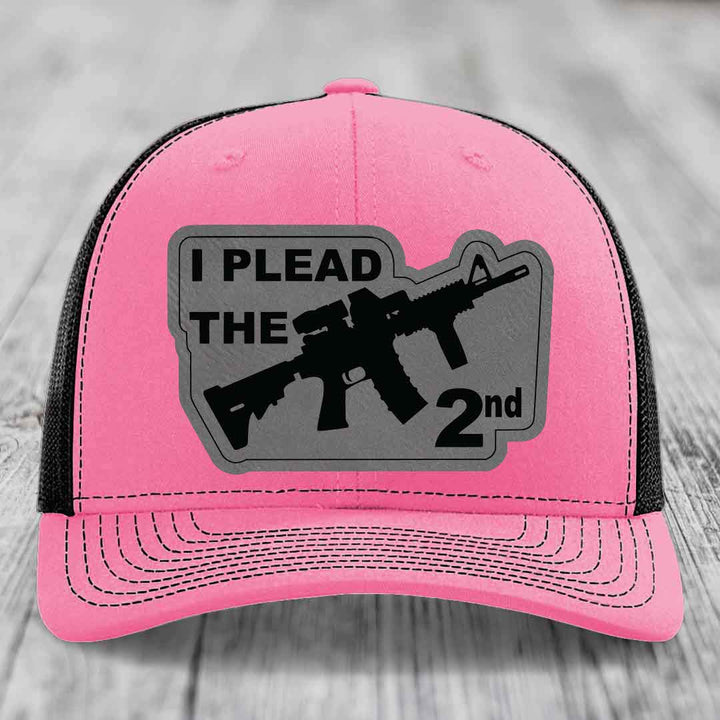 I Plead the 2nd - Leather Patch Hat - Grey to Black Patch - Richardson 112 Snapback Trucker Hat