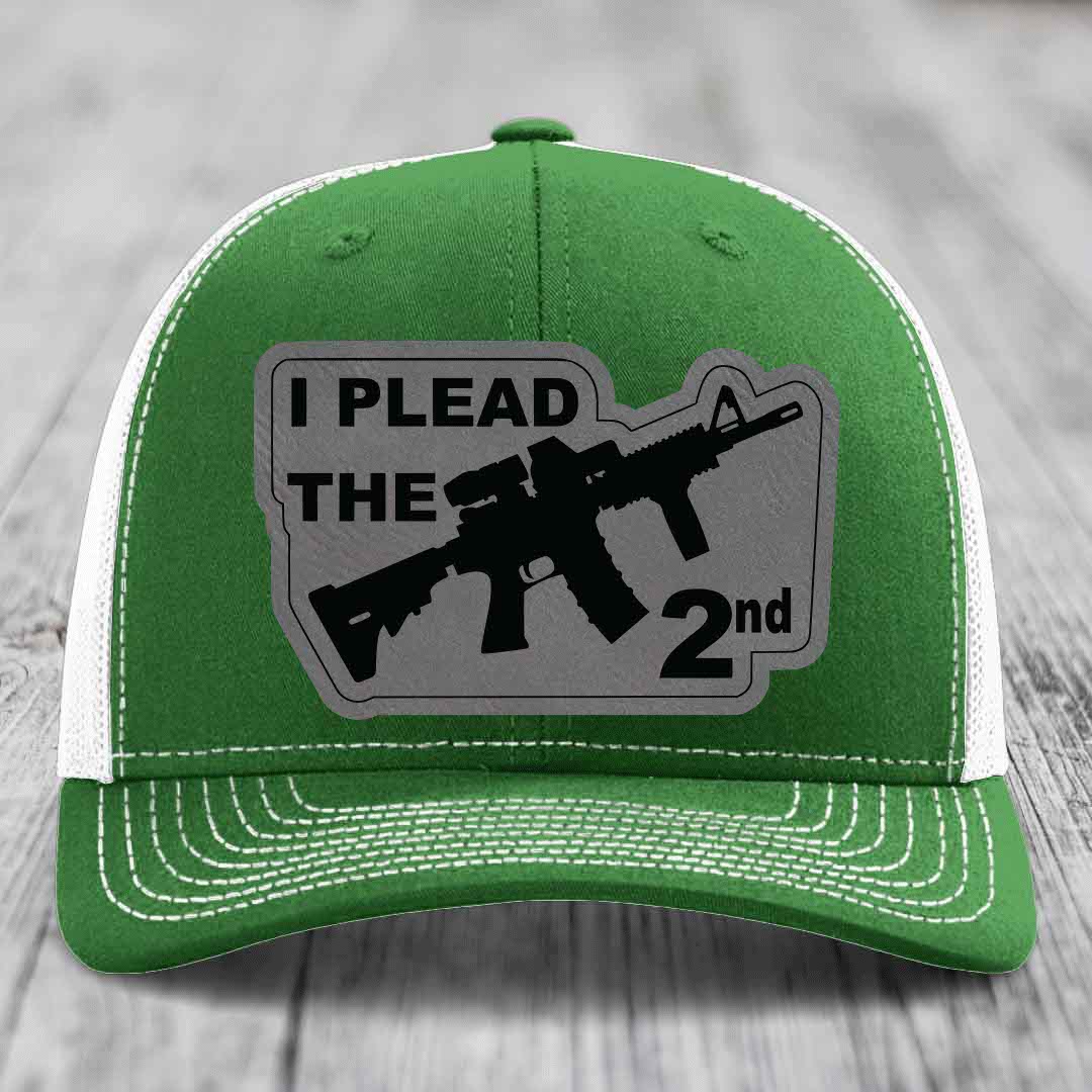 I Plead the 2nd - Leather Patch Hat - Grey to Black Patch - Richardson 112 Snapback Trucker Hat