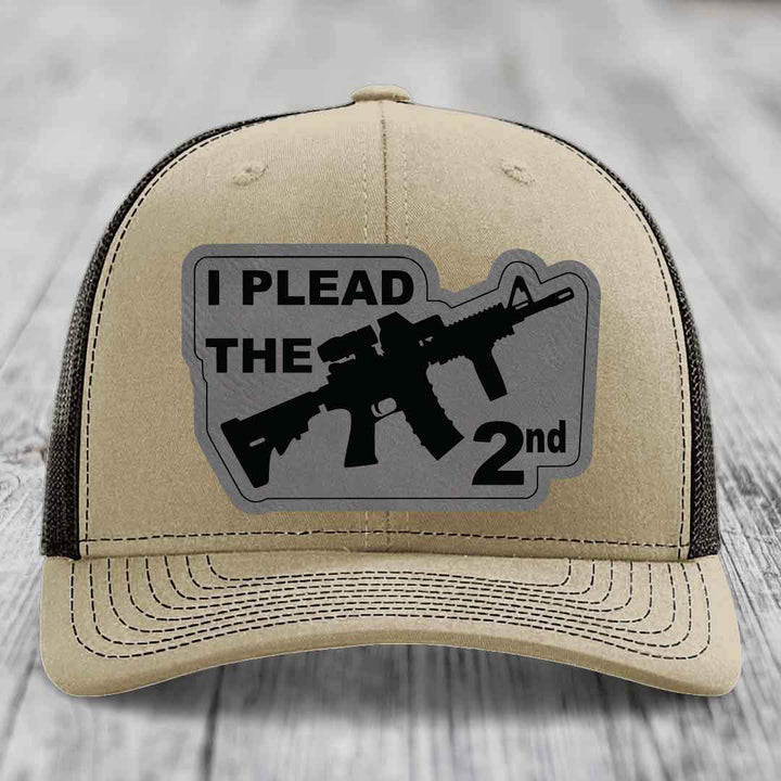 I Plead the 2nd - Leather Patch Hat - Grey to Black Patch - Richardson 112 Snapback Trucker Hat