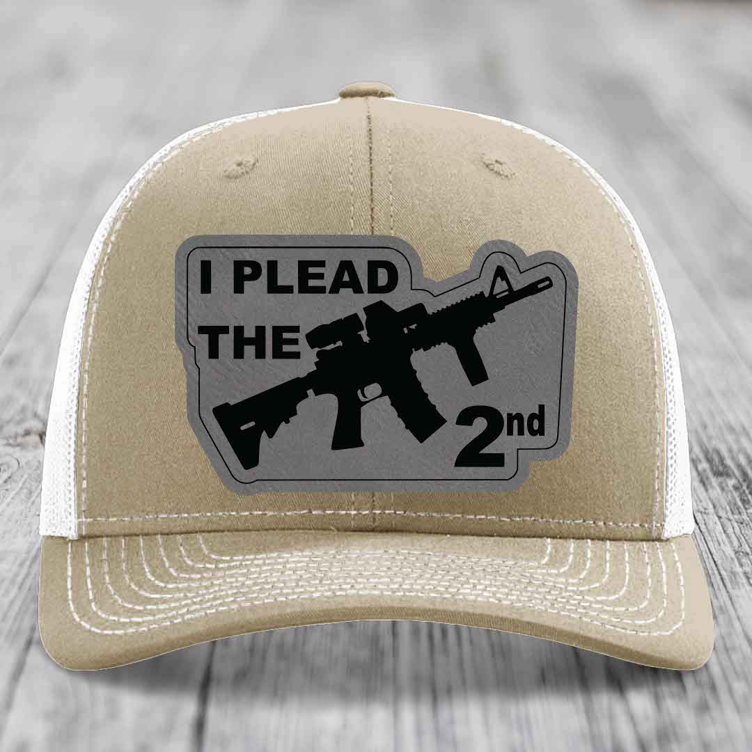 I Plead the 2nd - Leather Patch Hat - Grey to Black Patch - Richardson 112 Snapback Trucker Hat