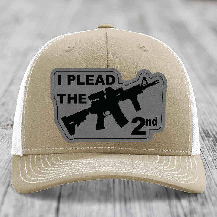 I Plead the 2nd - Leather Patch Hat - Grey to Black Patch - Richardson 112 Snapback Trucker Hat