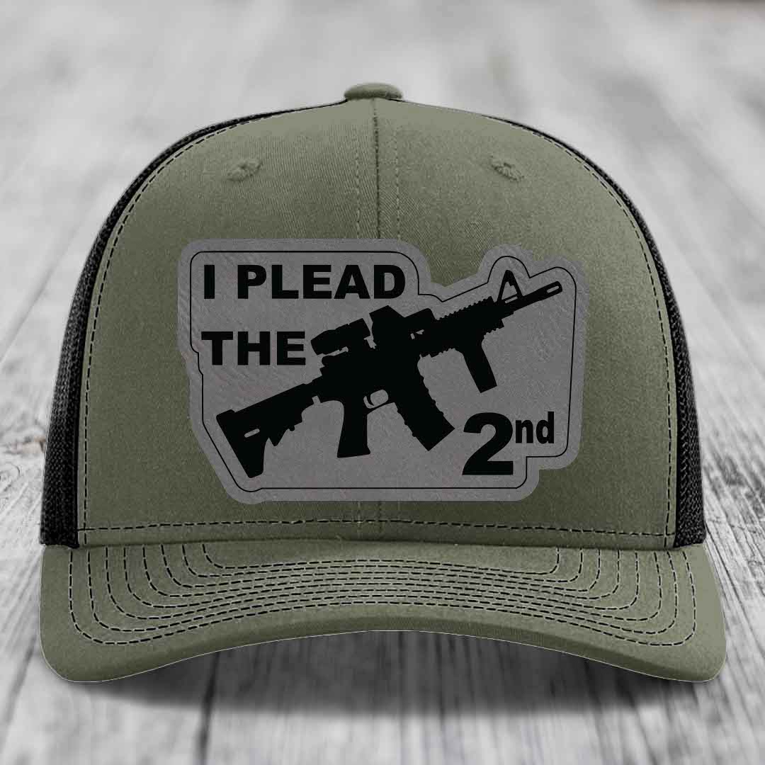 I Plead the 2nd - Leather Patch Hat - Grey to Black Patch - Richardson 112 Snapback Trucker Hat