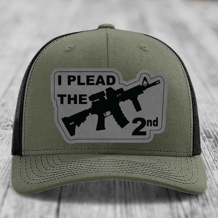 I Plead the 2nd - Leather Patch Hat - Grey to Black Patch - Richardson 112 Snapback Trucker Hat