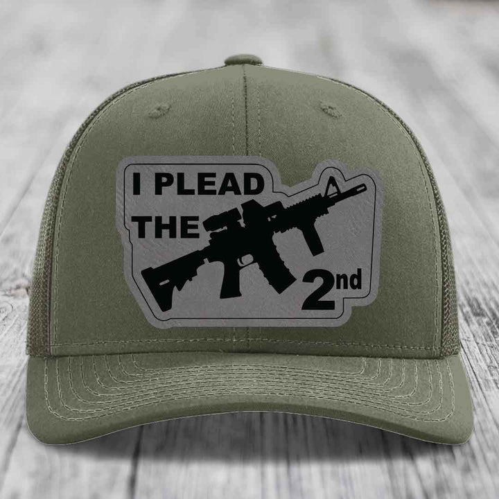 I Plead the 2nd - Leather Patch Hat - Grey to Black Patch - Richardson 112 Snapback Trucker Hat