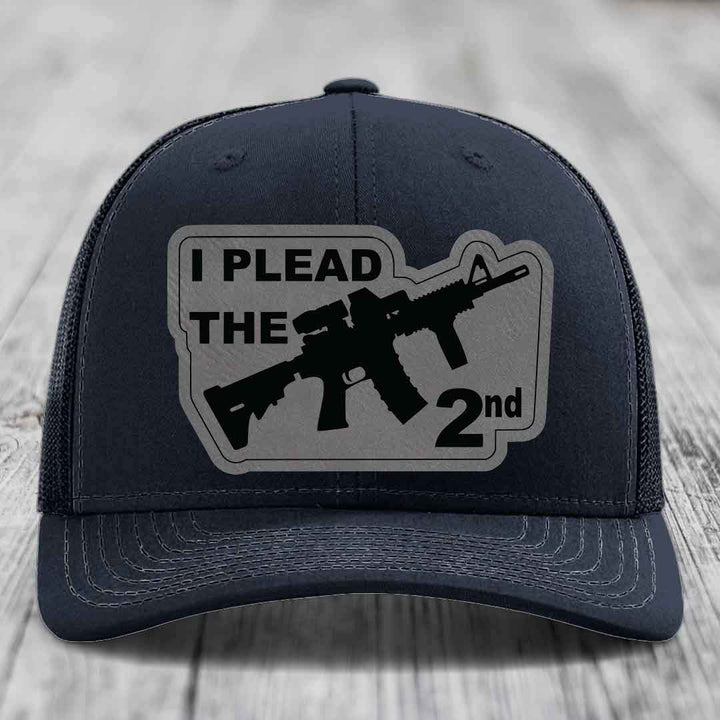 I Plead the 2nd - Leather Patch Hat - Grey to Black Patch - Richardson 112 Snapback Trucker Hat