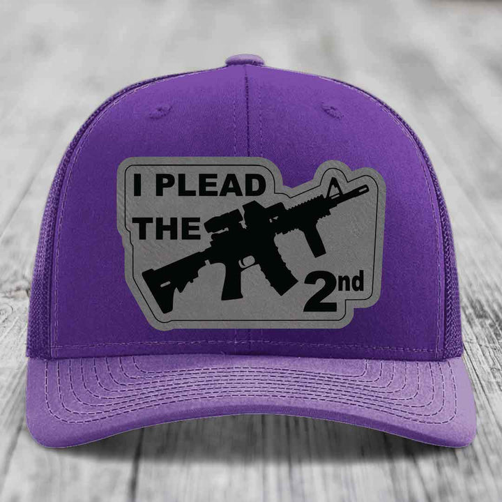 I Plead the 2nd - Leather Patch Hat - Grey to Black Patch - Richardson 112 Snapback Trucker Hat