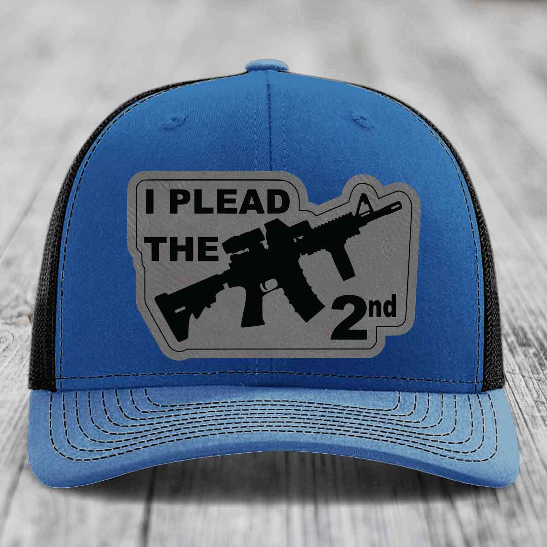 I Plead the 2nd - Leather Patch Hat - Grey to Black Patch - Richardson 112 Snapback Trucker Hat