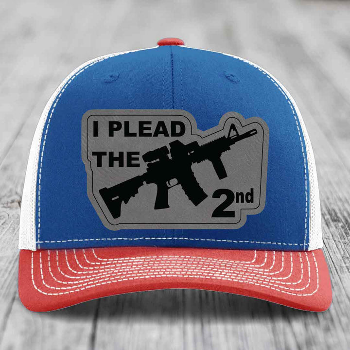 I Plead the 2nd - Leather Patch Hat - Grey to Black Patch - Richardson 112 Snapback Trucker Hat