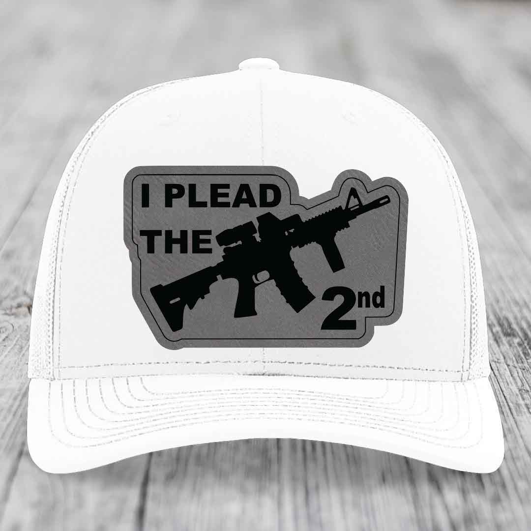 I Plead the 2nd - Leather Patch Hat - Grey to Black Patch - Richardson 112 Snapback Trucker Hat