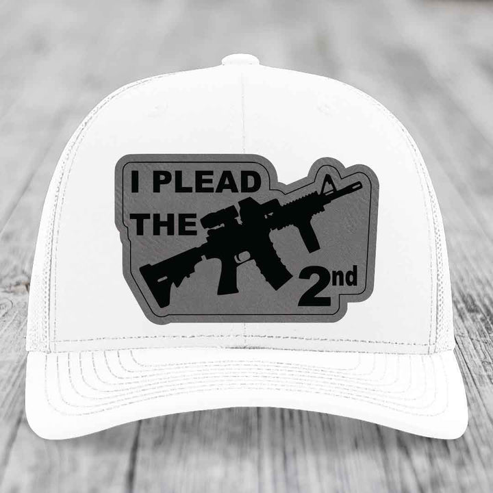I Plead the 2nd - Leather Patch Hat - Grey to Black Patch - Richardson 112 Snapback Trucker Hat