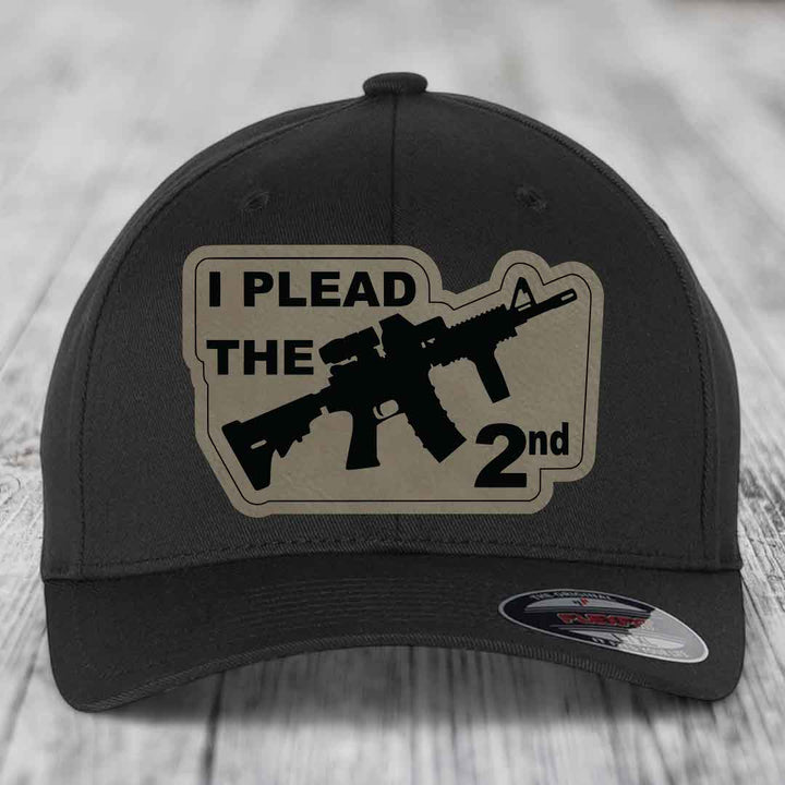 I Plead the 2nd - Leather Patch Hat - Light Brown to Black Patch - Flexfit 6277 Fitted Hat
