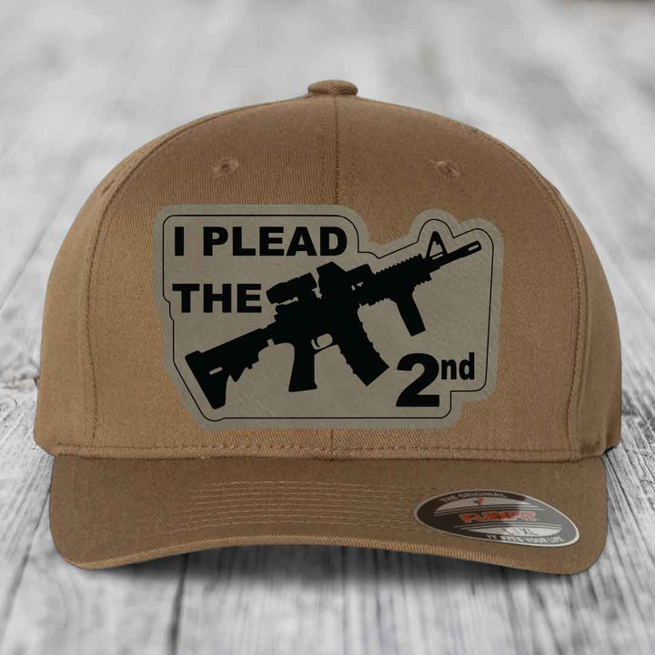 I Plead the 2nd - Leather Patch Hat - Light Brown to Black Patch - Flexfit 6277 Fitted Hat